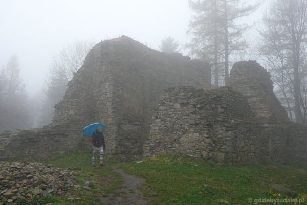 Ruiny zamku (XIV) na Górze Zamkowej w Lanckoronie.